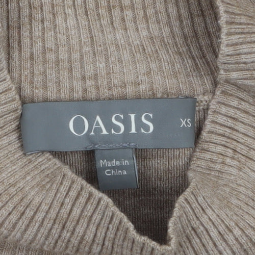 Oasis Women Beige Mock Neck Button Detail Knit Jumper XS