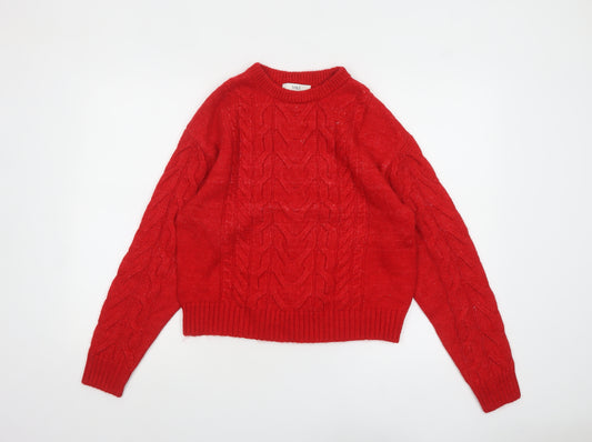 Marks and Spencer Women's Red Cable-Knit Wool Jumper Size S