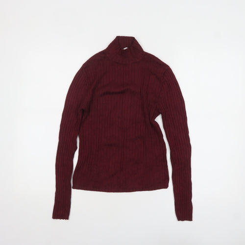 Pull&Bear Women Red Roll Neck Ribbed Knit Jumper Size 12