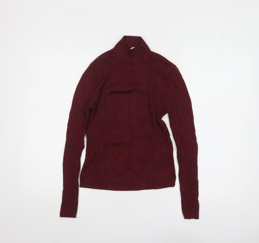 Pull&Bear Women Red Roll Neck Ribbed Knit Jumper Size 12