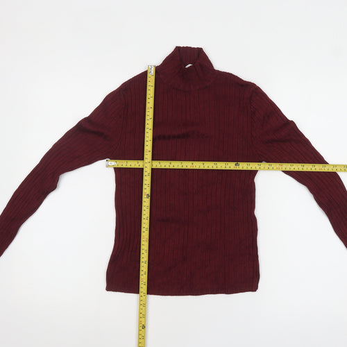 Pull&Bear Women Red Roll Neck Ribbed Knit Jumper Size 12