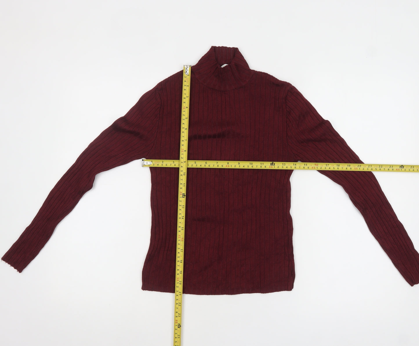 Pull&Bear Women Red Roll Neck Ribbed Knit Jumper Size 12