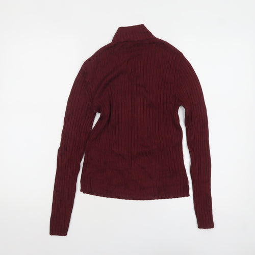 Pull&Bear Women Red Roll Neck Ribbed Knit Jumper Size 12