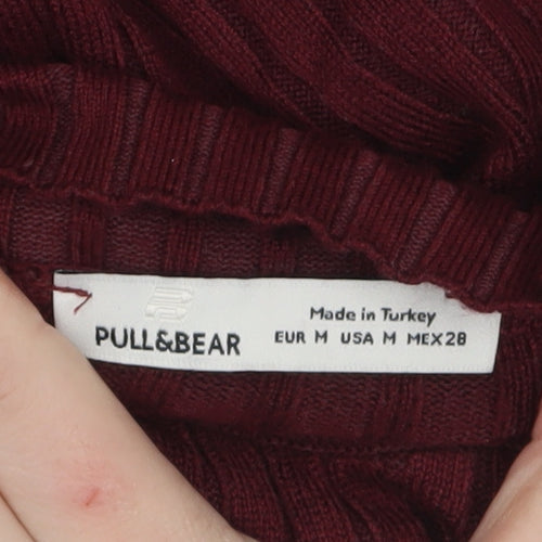 Pull&Bear Women Red Roll Neck Ribbed Knit Jumper Size 12