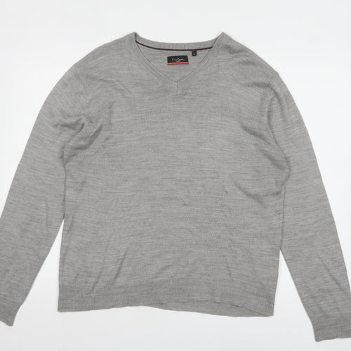 Pierre Cardin Men's Grey Acrylic V-Neck Jumper Size L