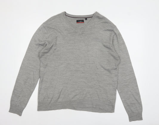 Pierre Cardin Men's Grey Acrylic V-Neck Jumper Size L