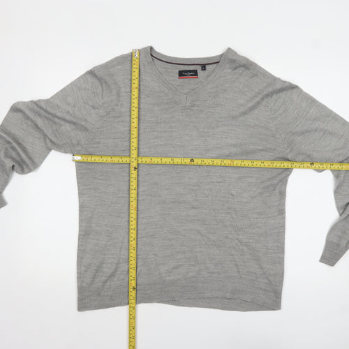Pierre Cardin Men's Grey Acrylic V-Neck Jumper Size L