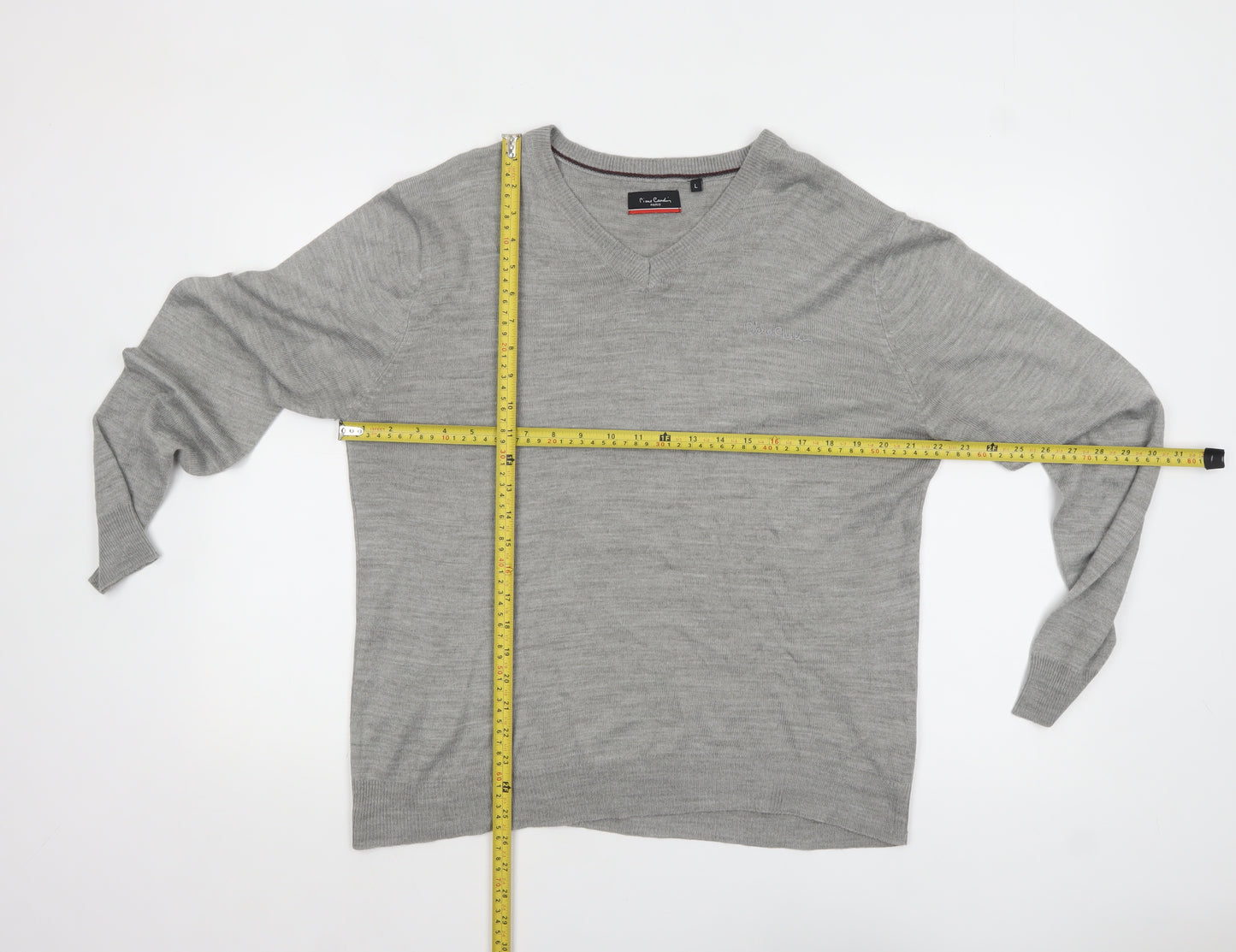 Pierre Cardin Men's Grey Acrylic V-Neck Jumper Size L