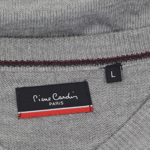 Pierre Cardin Men's Grey Acrylic V-Neck Jumper Size L