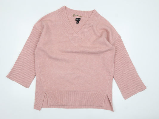 River Island Women’s Pink V-Neck 3/4 Sleeve Knit Jumper M