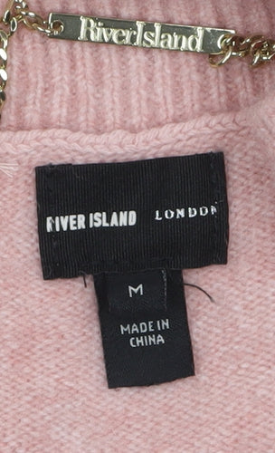 River Island Women’s Pink V-Neck 3/4 Sleeve Knit Jumper M