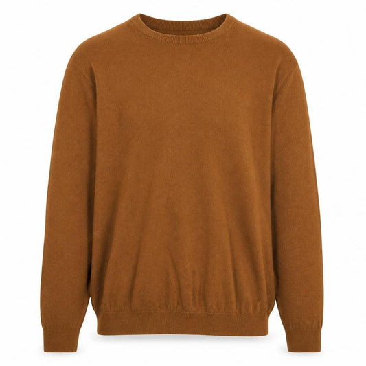 Front view of ACW85 Men's Brown Cotton Crew Neck Jumper M