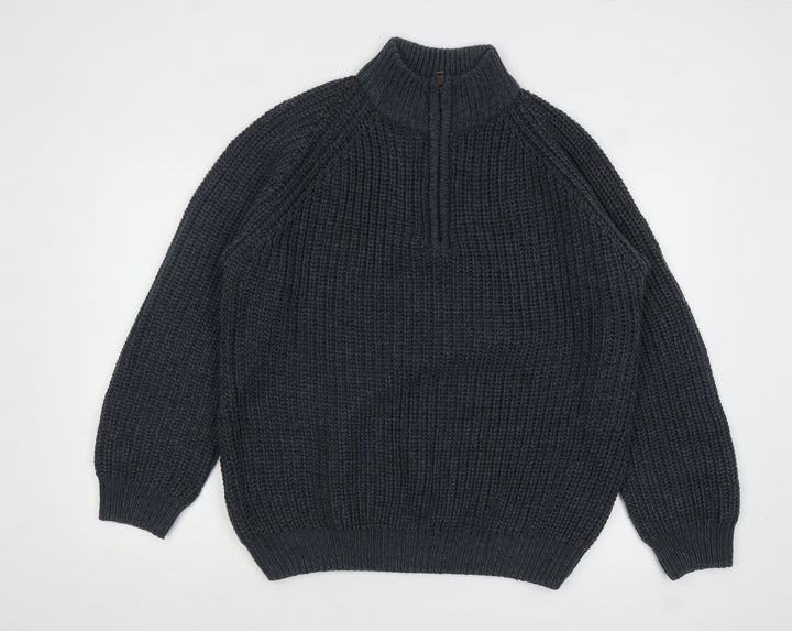 P.G. Field Men’s Blue Chunky Knit 1/2 Zip Jumper XL Acrylic Country Style
