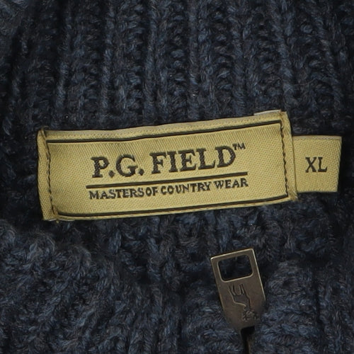 P.G. Field Men’s Blue Chunky Knit 1/2 Zip Jumper XL Acrylic Country Style