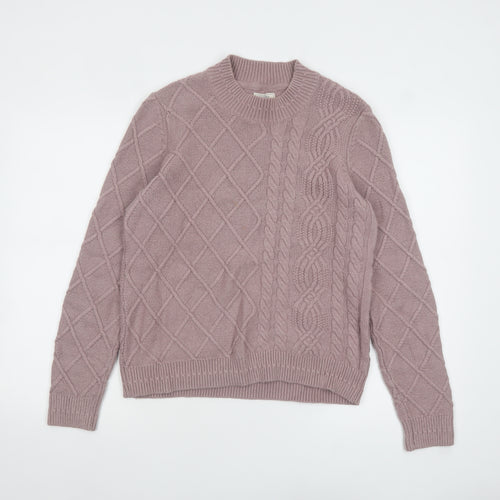 Fat Face Women Pink Cable-Knit Wool Cotton Jumper UK 12