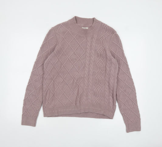 Fat Face Women Pink Cable-Knit Wool Cotton Jumper UK 12
