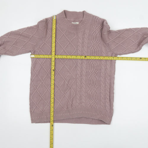 Fat Face Women Pink Cable-Knit Wool Cotton Jumper UK 12