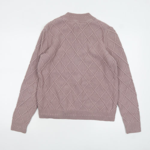 Fat Face Women Pink Cable-Knit Wool Cotton Jumper UK 12