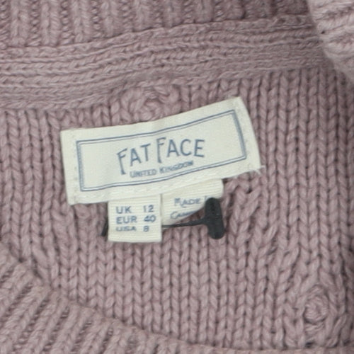 Fat Face Women Pink Cable-Knit Wool Cotton Jumper UK 12