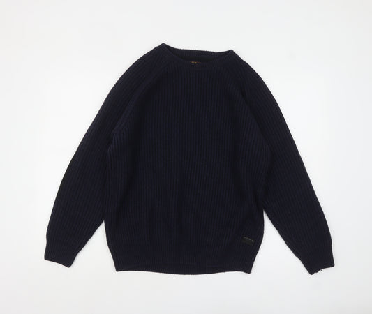 Lee Men's Blue Chunky-Knit Wool Blend Pullover Jumper Size L