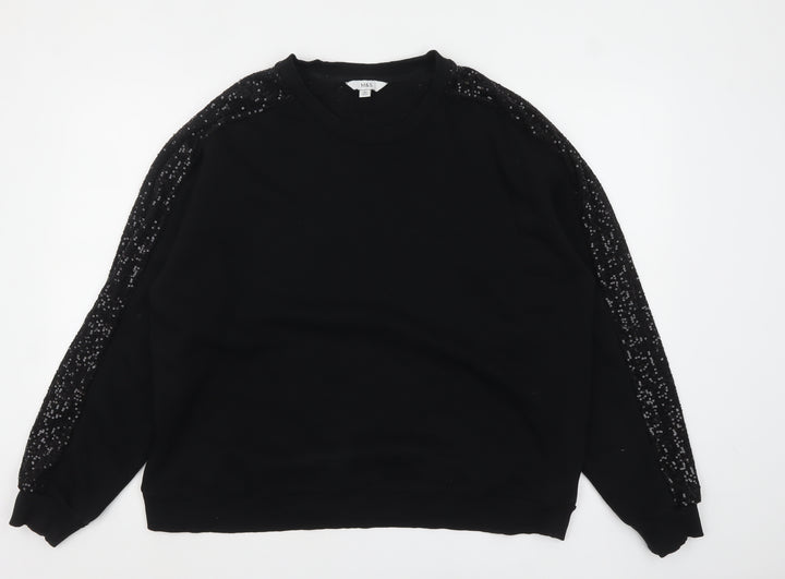 Marks and Spencer Womens Black Sequin Sleeve Pullover Sweatshirt Size 20