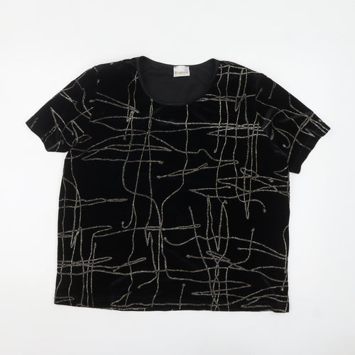 Roman Originals Women Black Velvet Glitter Top L Party T-Shirt