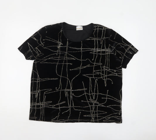 Roman Originals Women Black Velvet Glitter Top L Party T-Shirt