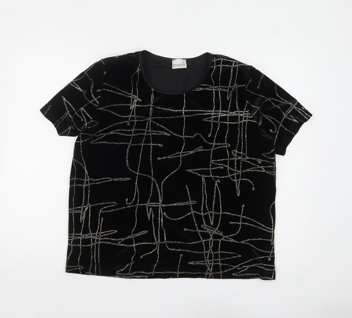Roman Originals Women Black Velvet Glitter Top L Party T-Shirt