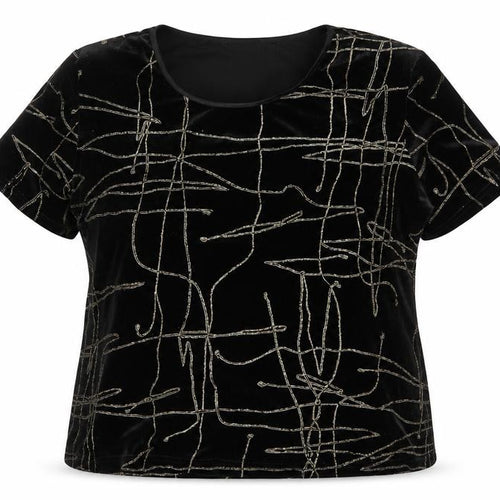 Roman Originals Women Black Velvet Glitter Top L Party T-Shirt