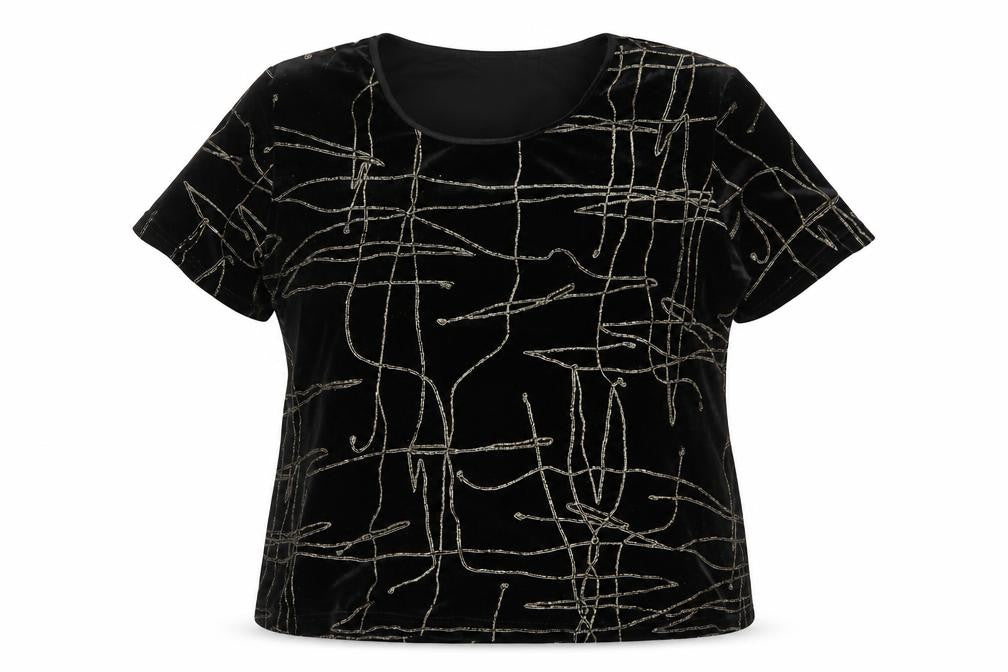 Roman Originals Women Black Velvet Glitter Top L Party T-Shirt