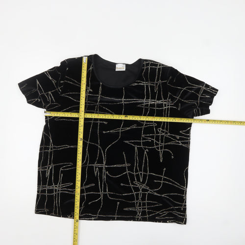 Roman Originals Women Black Velvet Glitter Top L Party T-Shirt