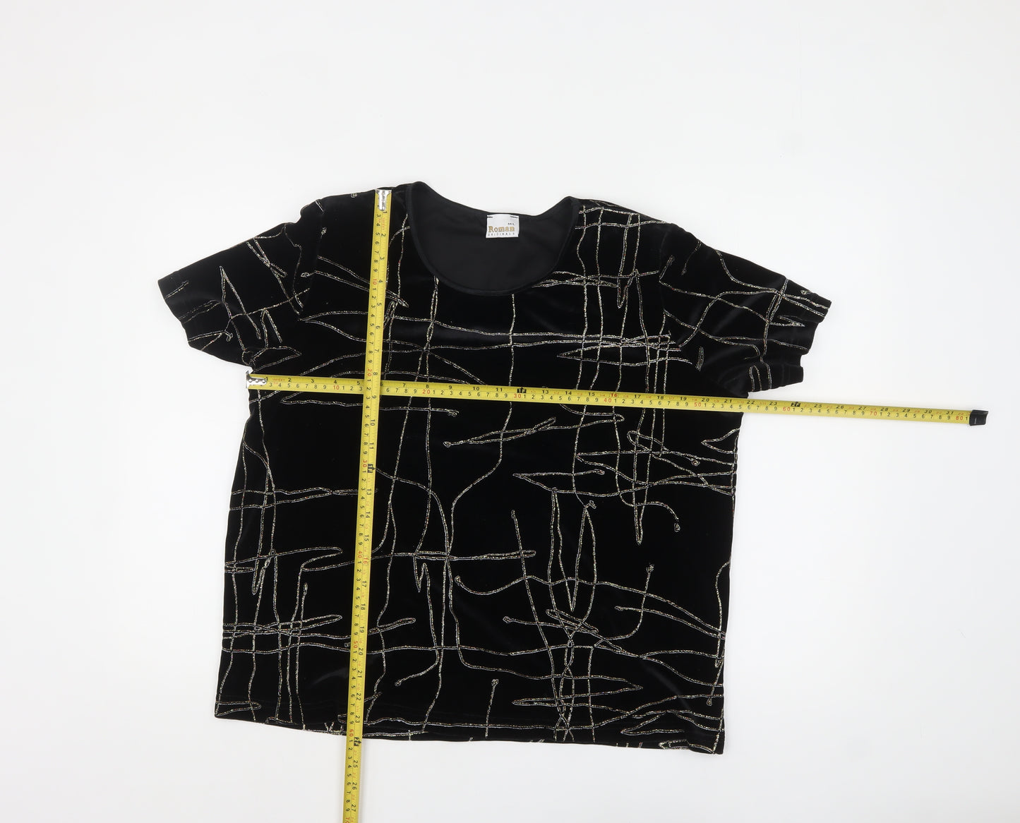 Roman Originals Women Black Velvet Glitter Top L Party T-Shirt