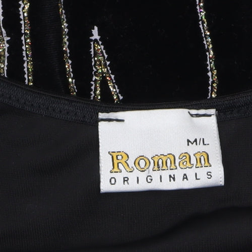 Roman Originals Women Black Velvet Glitter Top L Party T-Shirt