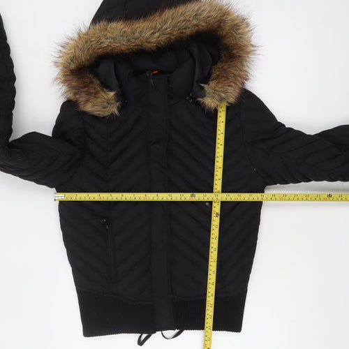 Dale Dressin Womens Black Fur Trim Hooded Puffer Jacket Size M