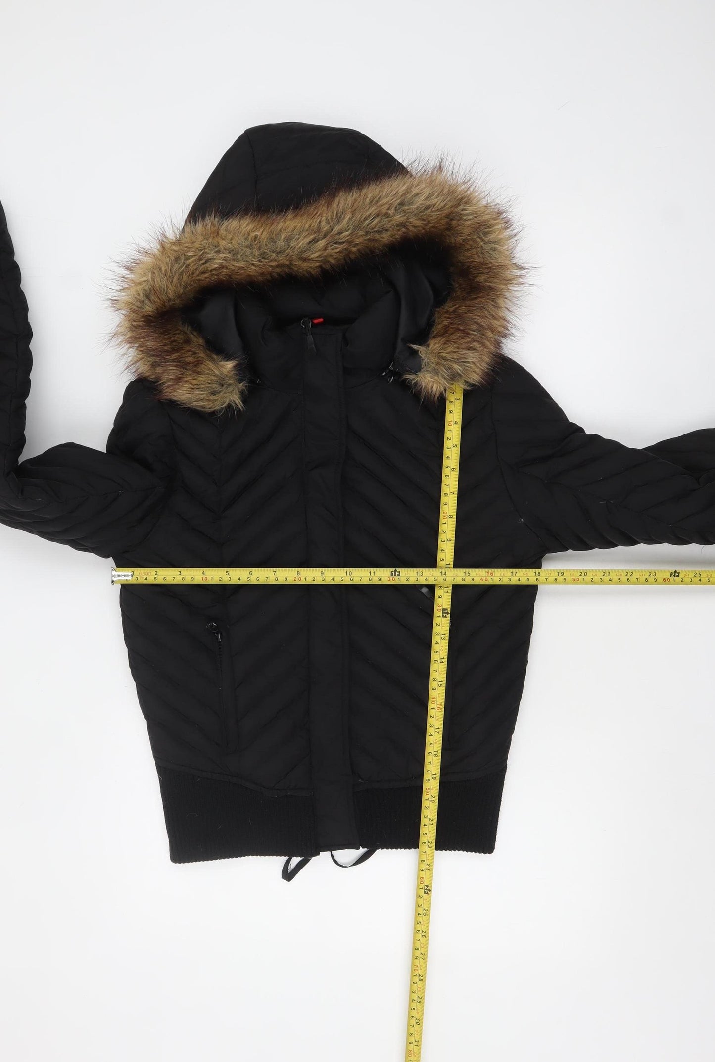 Dale Dressin Womens Black Fur Trim Hooded Puffer Jacket Size M