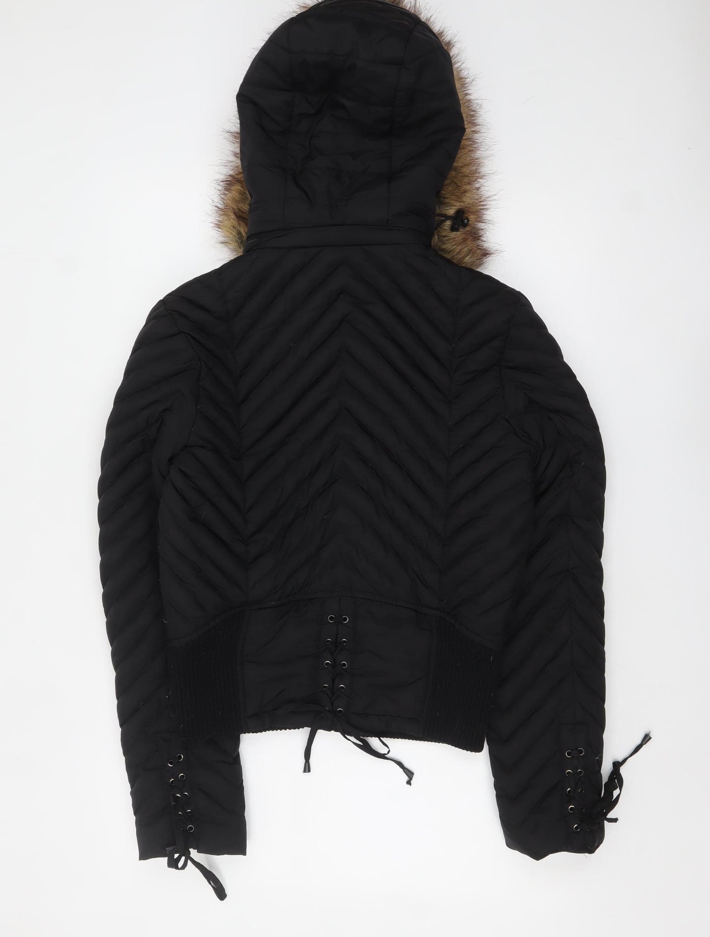 Dale Dressin Womens Black Fur Trim Hooded Puffer Jacket Size M