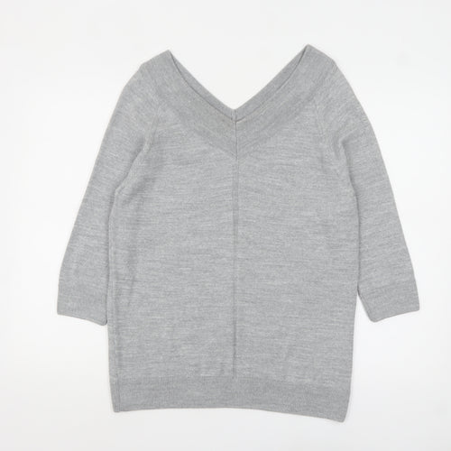 Tu Women Grey Acrylic V-Neck 3/4 Sleeve Pullover Jumper Size 14