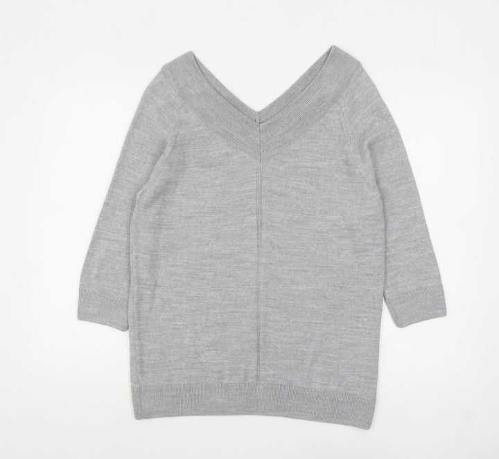 Tu Women Grey Acrylic V-Neck 3/4 Sleeve Pullover Jumper Size 14