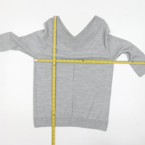 Tu Women Grey Acrylic V-Neck 3/4 Sleeve Pullover Jumper Size 14