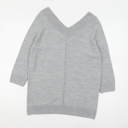Tu Women Grey Acrylic V-Neck 3/4 Sleeve Pullover Jumper Size 14