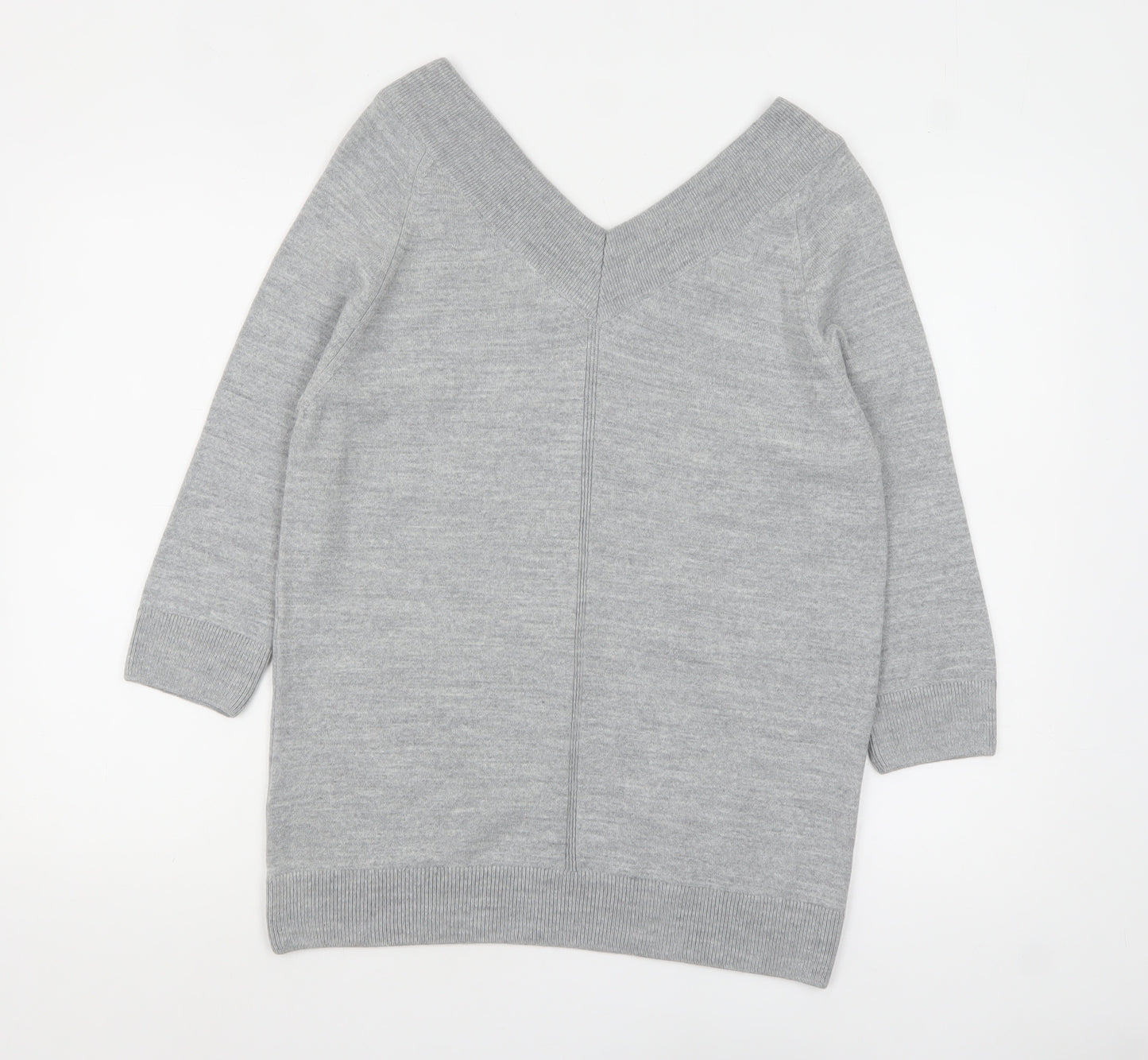 Tu Women Grey Acrylic V-Neck 3/4 Sleeve Pullover Jumper Size 14