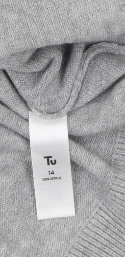 Tu Women Grey Acrylic V-Neck 3/4 Sleeve Pullover Jumper Size 14