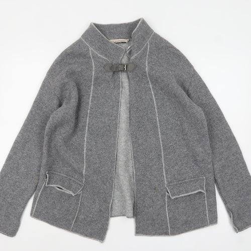 Chiaramente Women Grey Wool Cardigan XL Collared Buckle Knit
