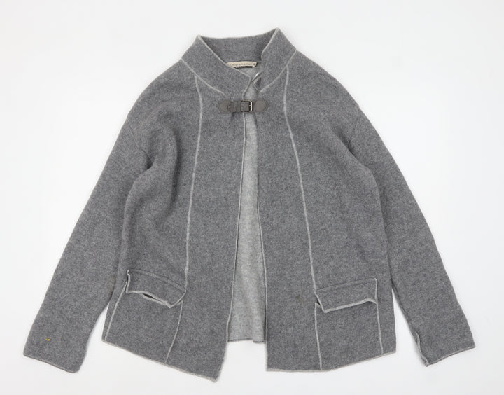 Chiaramente Women Grey Wool Cardigan XL Collared Buckle Knit