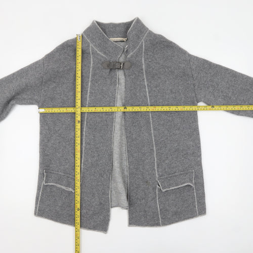 Chiaramente Women Grey Wool Cardigan XL Collared Buckle Knit
