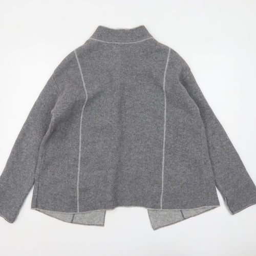 Chiaramente Women Grey Wool Cardigan XL Collared Buckle Knit