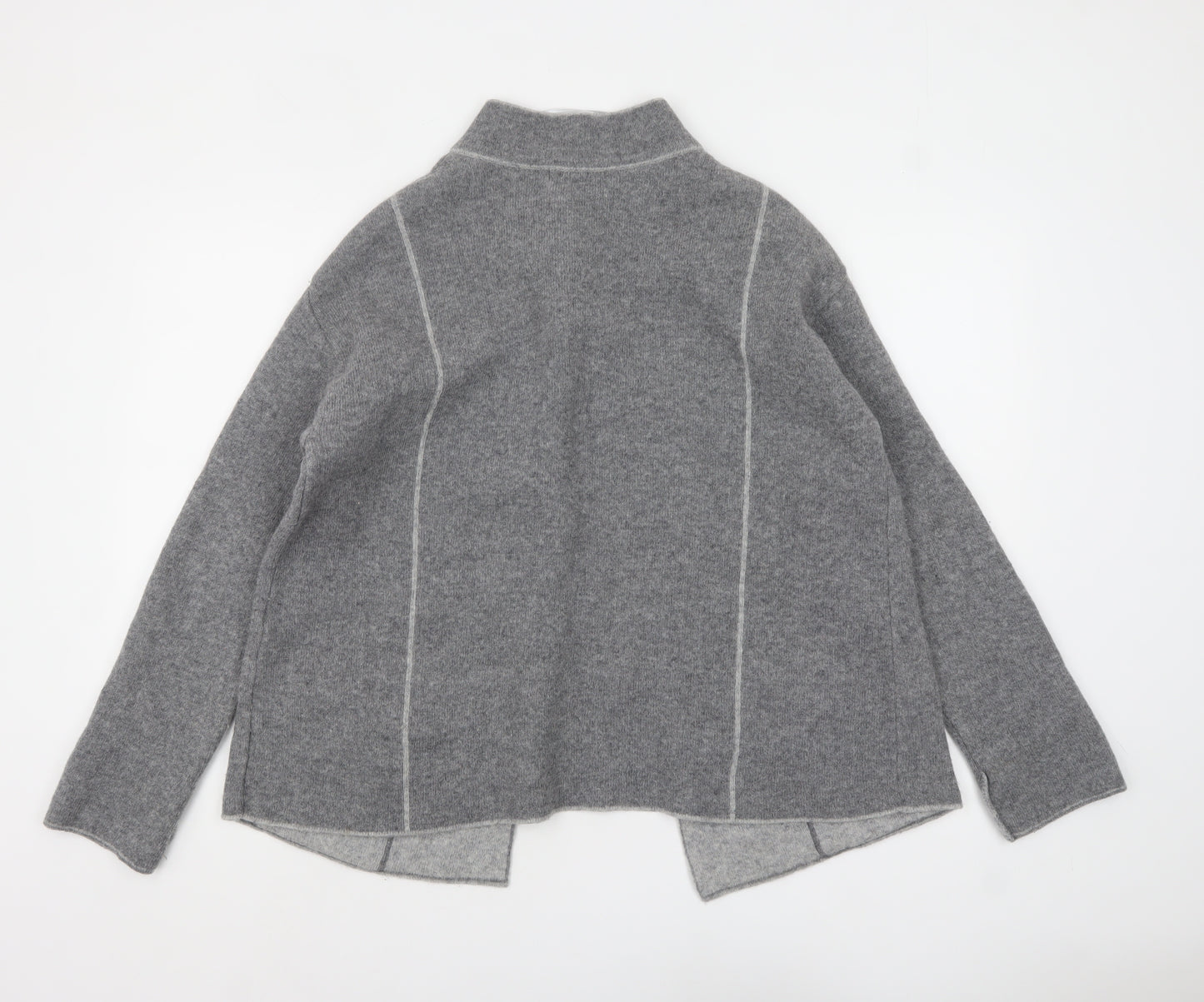 Chiaramente Women Grey Wool Cardigan XL Collared Buckle Knit