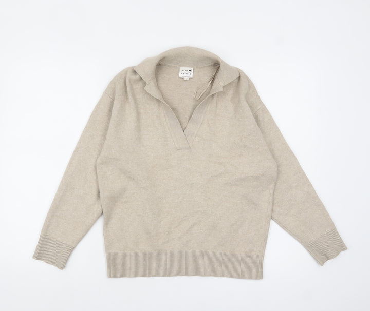 John Lewis Womens Beige Collared Pullover Knit Jumper Size 8