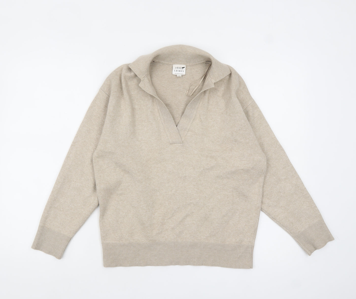 John Lewis Womens Beige Collared Pullover Knit Jumper Size 8