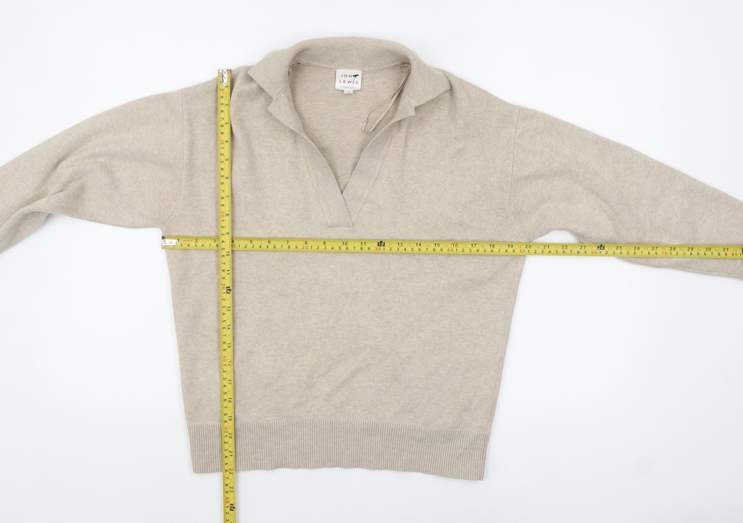 John Lewis Womens Beige Collared Pullover Knit Jumper Size 8